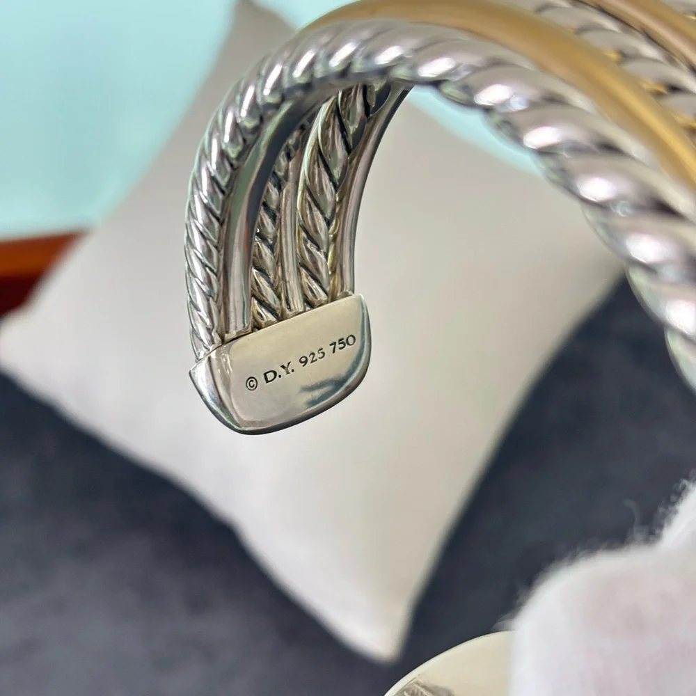David Yurman 925 & 18k Gold Six Row Pure Form Bracelet-Small